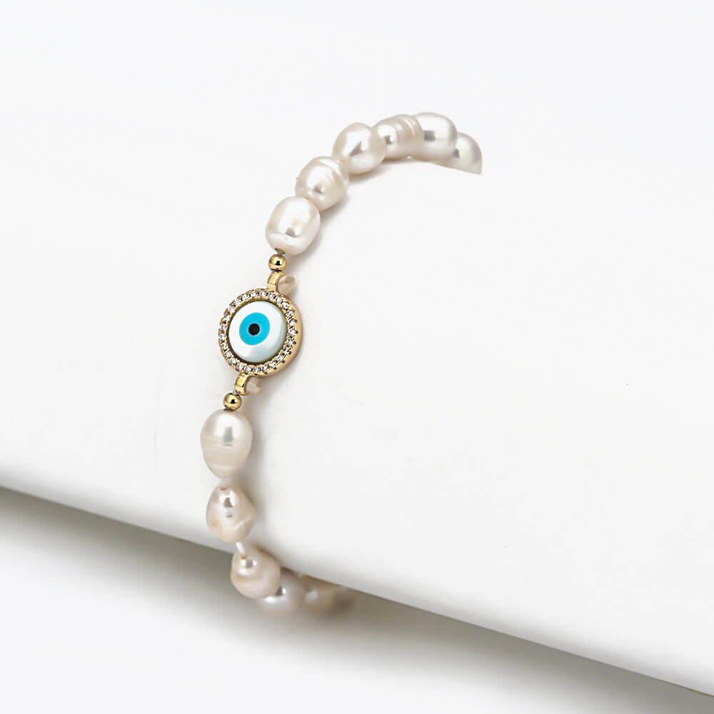 Bracelet élastique perles oeil bleu – Image 3