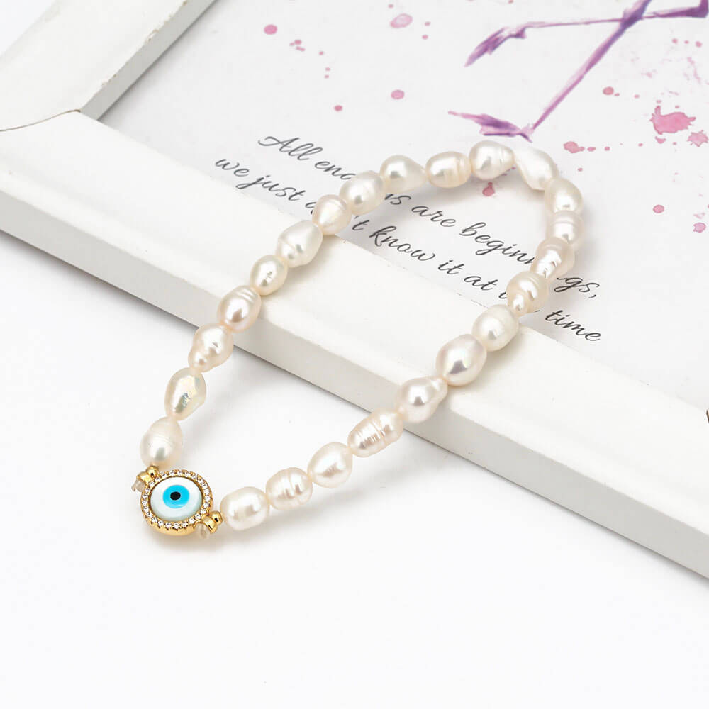 Bracelet élastique perles oeil bleu – Image 2