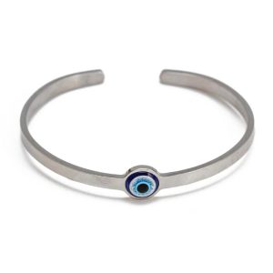 bracelet jonc argent oeil bleu grec nazar