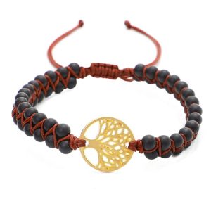 bracelet mala arbre de vie noir rouge or