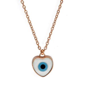 collier pendentif oeil bleu turc coeur nazar or rose