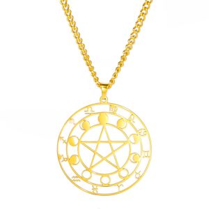 collier pendentif pentacle lune astro or