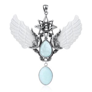 pendentif aile ange merkaba opale blanche