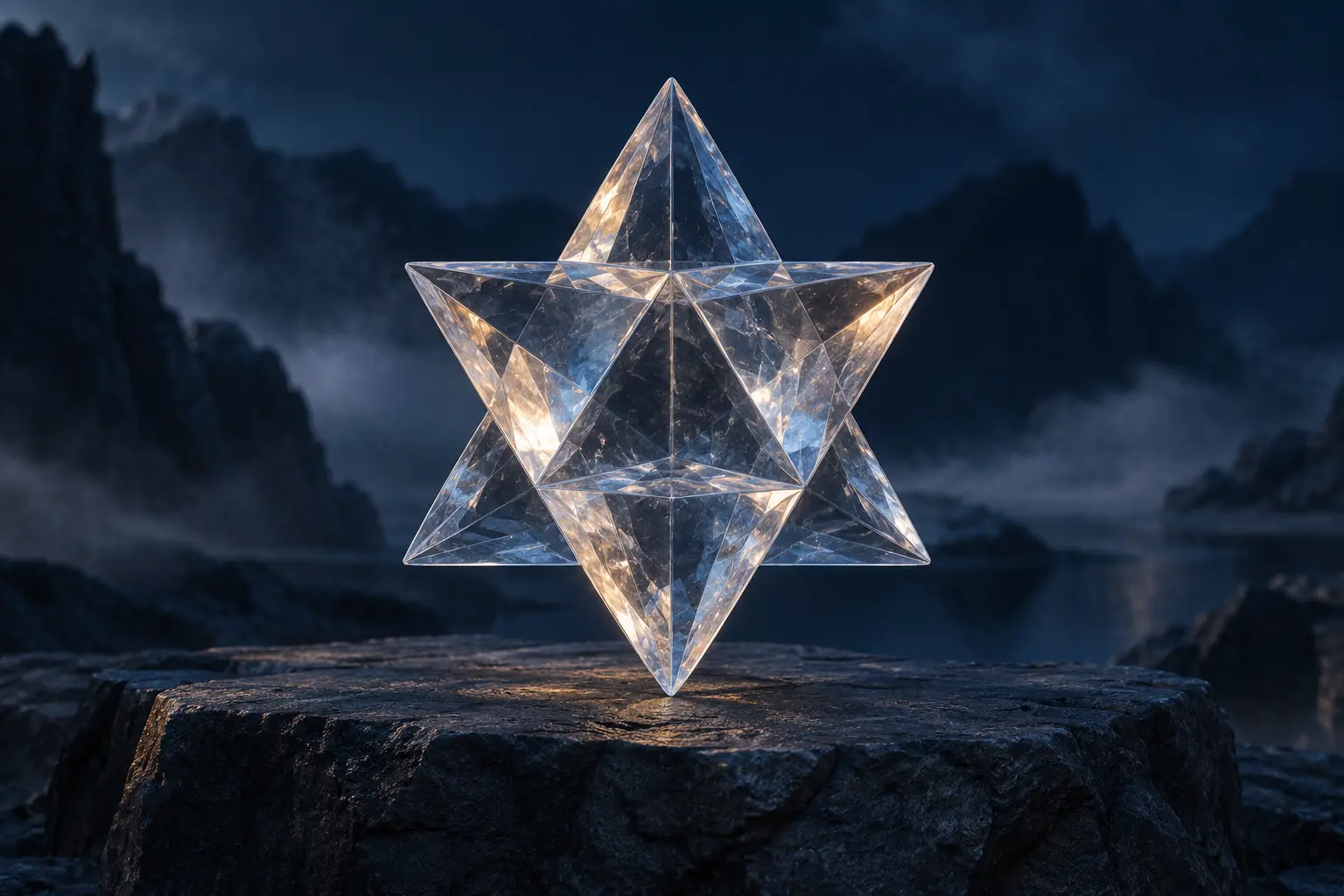 Une étoile Merkaba en cristal formée de deux tétraèdres imbriqués